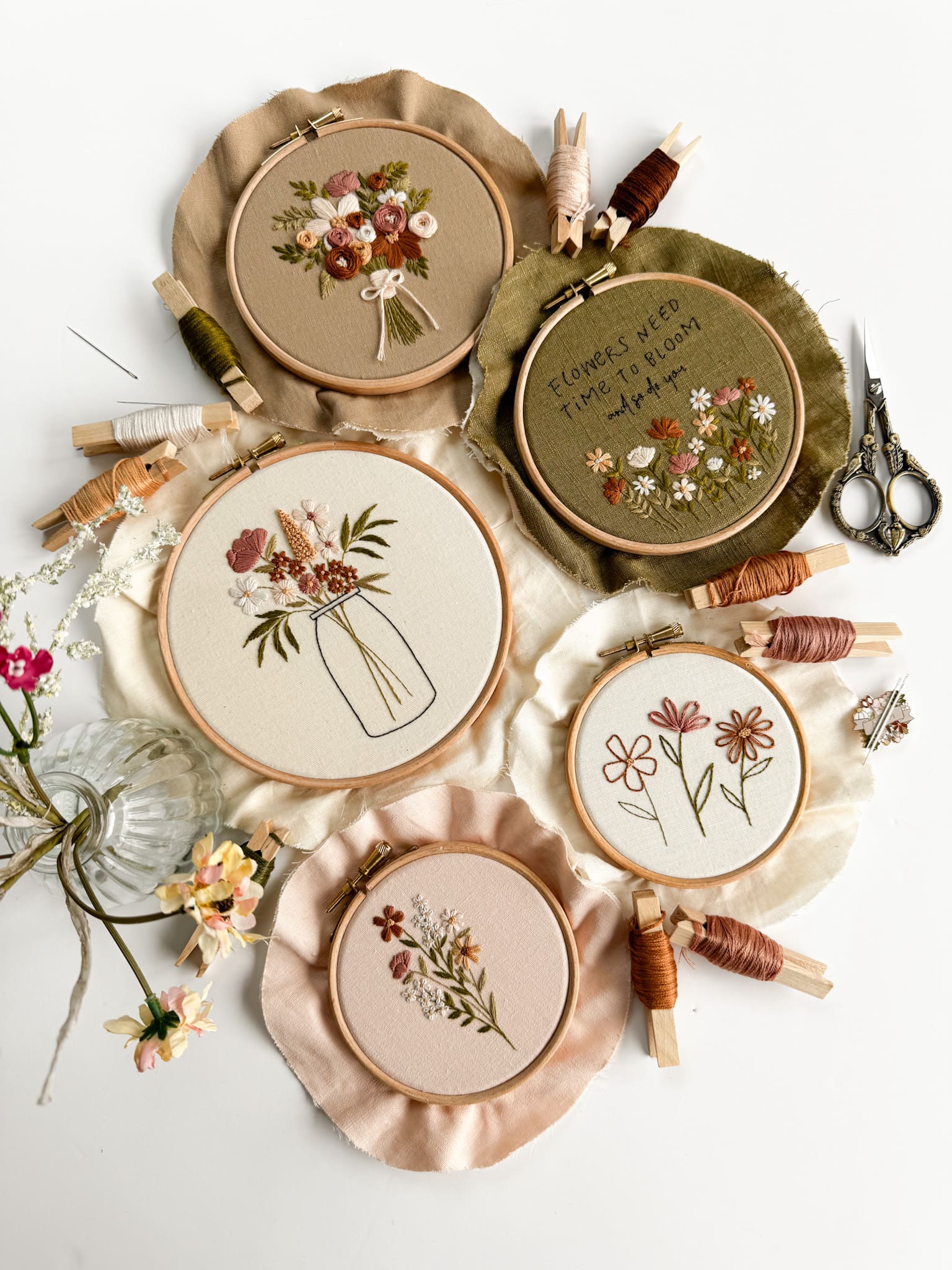 The Beginner Blooms Collection of PDF Embroidery Patterns from Mindful Mantra Embroidery - included exclusively inside embroidery membership, Bloom Embroidery Academy.