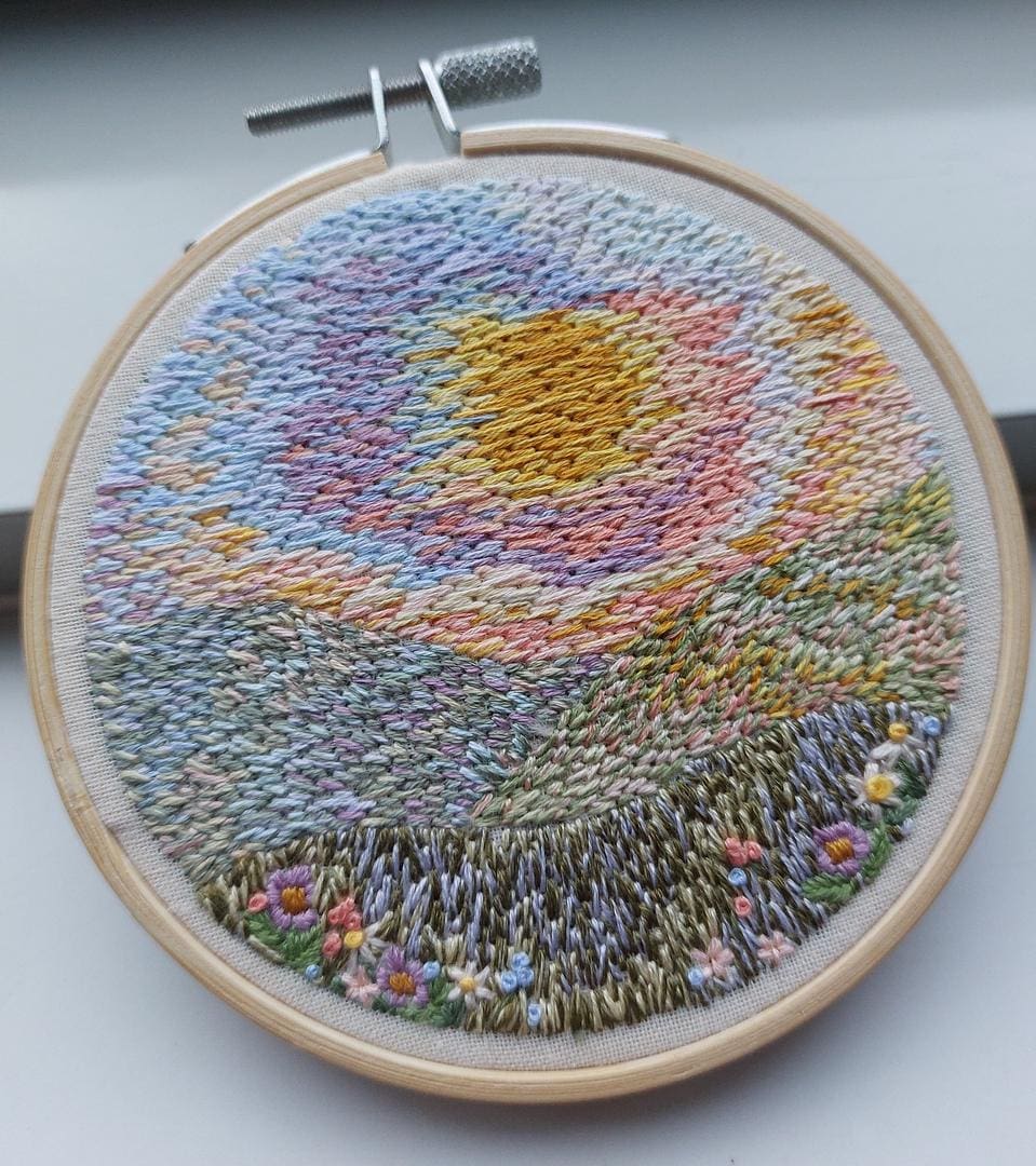 A photo of a finished embroidery project completed by Daphne, who is a member of embroidery membership Bloom Embroidery Academy.