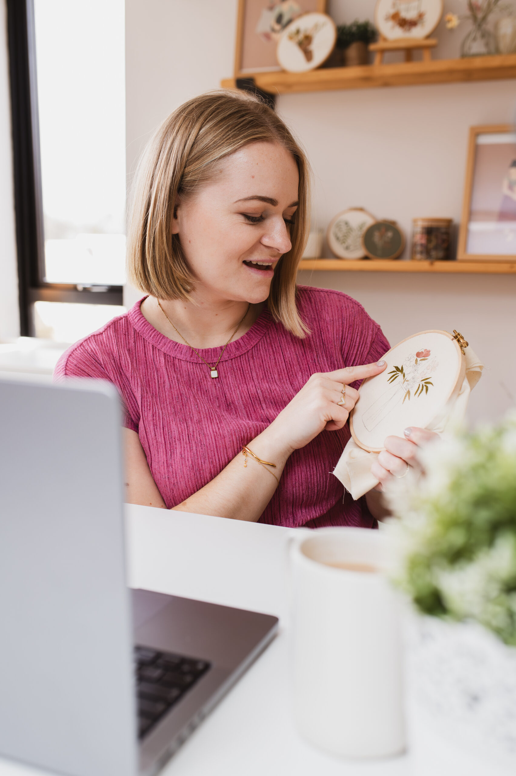 Sophie going live for a Live Q&A Embroidery Session inside Bloom Embroidery Academy. A place to ask embroidery questions and be a part of an embroidery community.